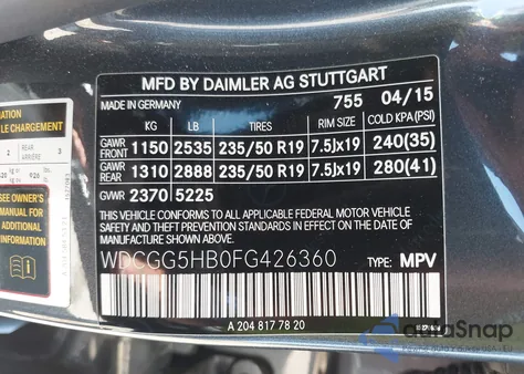 2015 Mercedes-Benz Glk 350 from USA, damaged, VIN WDCGG5HB0FG426360